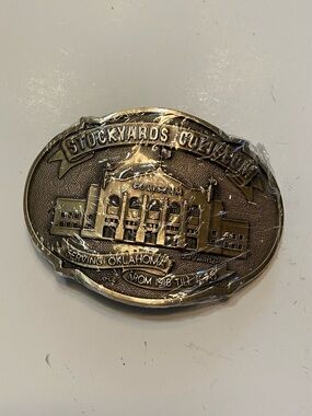 Vintage 1978 Stockyards Coliseum Belt Buckle Solid Brass Rodeo Collection